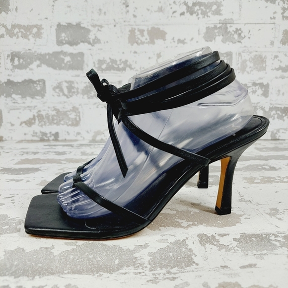 Marc Fisher Shoes - New Marc Fisher Leather Square Toe Thong Strappy Lace Up Black Heel Sandals A685